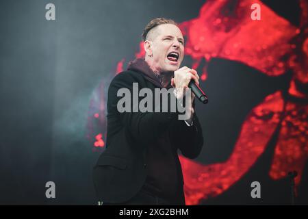 DANIMARCA COPENAGHEN, COPENHELL FESTIVAL 19 GIUGNO: Il cantante, compositore e produttore americano Corey Taylor (Slipknot, Stone Sour, Kings of Chaos) si esibisce dal vivo sul palco del Copenhell Festival 2024 Foto Stock