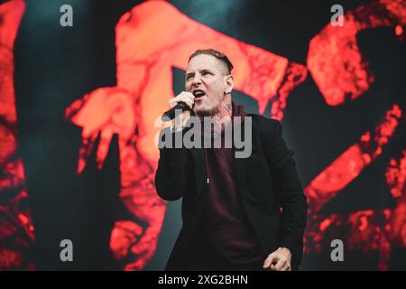 DANIMARCA COPENAGHEN, COPENHELL FESTIVAL 19 GIUGNO: Il cantante, compositore e produttore americano Corey Taylor (Slipknot, Stone Sour, Kings of Chaos) si esibisce dal vivo sul palco del Copenhell Festival 2024 Foto Stock