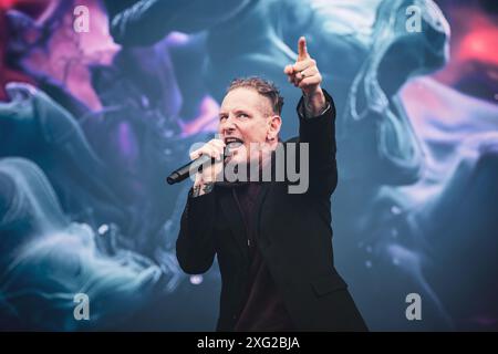 DANIMARCA COPENAGHEN, COPENHELL FESTIVAL 19 GIUGNO: Il cantante, compositore e produttore americano Corey Taylor (Slipknot, Stone Sour, Kings of Chaos) si esibisce dal vivo sul palco del Copenhell Festival 2024 Foto Stock
