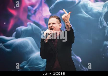 DANIMARCA COPENAGHEN, COPENHELL FESTIVAL 19 GIUGNO: Il cantante, compositore e produttore americano Corey Taylor (Slipknot, Stone Sour, Kings of Chaos) si esibisce dal vivo sul palco del Copenhell Festival 2024 Foto Stock