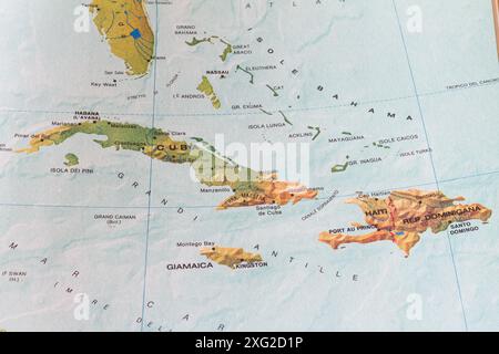 Mappa di Florida (USA), Cuba, Haiti, ecc. Foto Stock