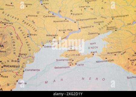 Vecchia mappa degli anni '1980 dell'ex Unione Sovietica con Ucraina, Crimea e Russia Foto Stock