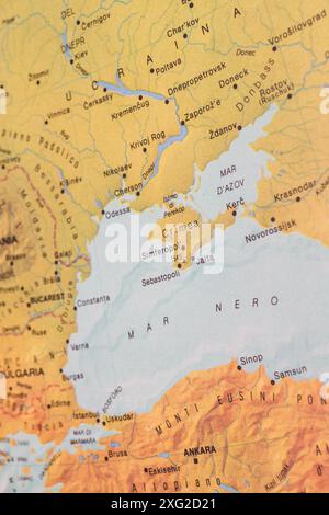 Vecchia mappa degli anni '1980 dell'ex Unione Sovietica con Ucraina, Crimea e Russia Foto Stock