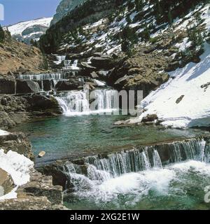 Fiume Araza. Gradas de Soaso. Parque Nacional de Ordesa. Pirenei. Huesca. Spagna. Foto Stock