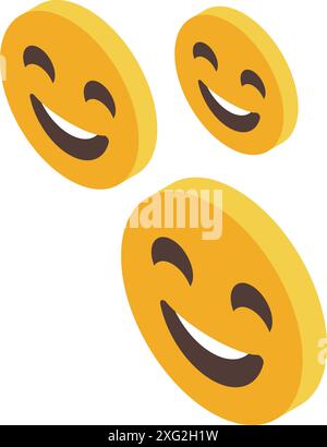 Tre emoji gialle fluttuano, mostrando felicità con un grande sorriso sul volto Illustrazione Vettoriale