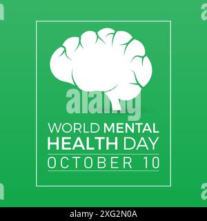giornata mondiale della salute mentale osservata il 10 ottobre. Biglietto d'auguri, poster, barra multifunzione, banner, modello vettore. Illustrazione Vettoriale