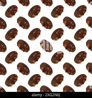 Ciambelle. Pasticceria rotonda e pasticceria decorata con pamada dolciaria. Delizioso dessert nazionale americano. Motivo senza cuciture. Illustrazione Vettoriale