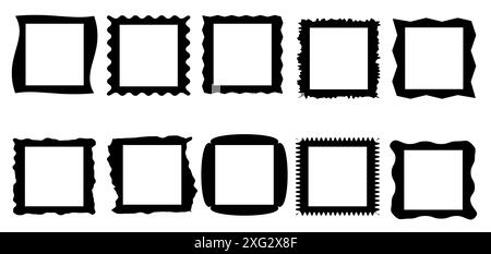 Set di cornici per storie di Squiggle. Contorni golosi, cornici a capesante retrò, quadrati psichedelici, cornici fotografiche, set di forme sinuose Illustrazione Vettoriale