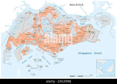 Mappa stradale dettagliata della Repubblica di Singapore Foto Stock