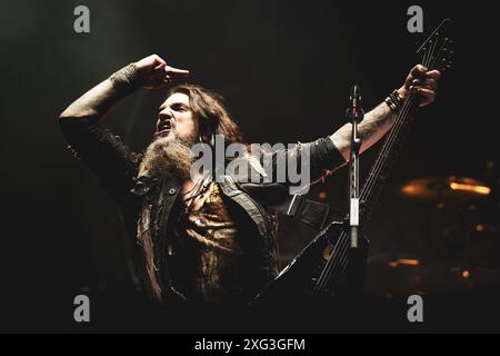 DANIMARCA COPENAGHEN, COPENHELL FESTIVAL 19 GIUGNO: Robb Flynn (vero nome Lawrence Matthew Cardine) cantante e chitarrista della band metal americana Machine Head, che si esibisce dal vivo sul palco al Copenhell Festival 2024 Foto Stock