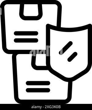Icona di linea concetto di scudo che protegge alcuni pacchi, che rappresenta l'assicurazione di spedizione Illustrazione Vettoriale