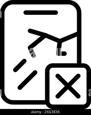 Lo schermo rotto dello smartphone mostra un segno a croce che indica la necessità di riparazione Illustrazione Vettoriale