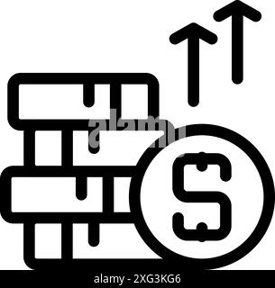 La pila di monete sta aumentando rapidamente di valore, come indicato dalle frecce verso l'alto Illustrazione Vettoriale