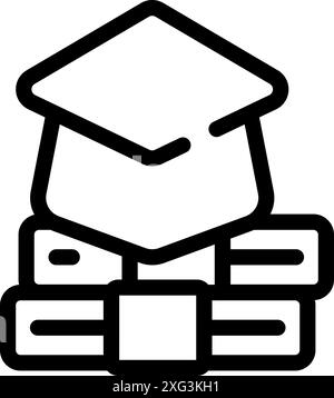 Il berretto di laurea si trova in cima a una pila di libri, simboleggiando il culmine degli studi e la ricerca della conoscenza Illustrazione Vettoriale
