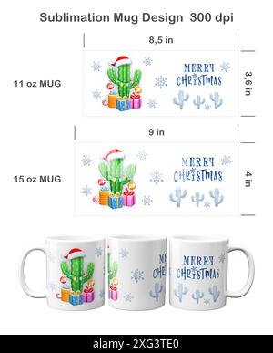 Divertente albero di Natale Cactus. Modelli di sublimazione per tazza da 11 oz e 15 oz. Foto Stock