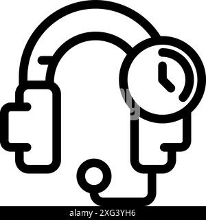 Icona line art di una cuffia con orologio, che raffigura il tempo dedicato all'assistenza ai clienti Illustrazione Vettoriale