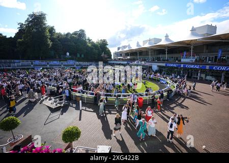 Tifosi inglesi a Sandown Park, Esher, durante una proiezione della semifinale di UEFA Euro 2024, tra Inghilterra e Svizzera. Data foto: Sabato 6 luglio 2024. Vedi PA Story SOCCER England. Il credito fotografico dovrebbe essere: Zac Goodwin/PA Wire. RESTRIZIONI: Utilizzo soggetto a restrizioni. Solo per uso editoriale, nessun uso commerciale senza il previo consenso del titolare dei diritti. Foto Stock