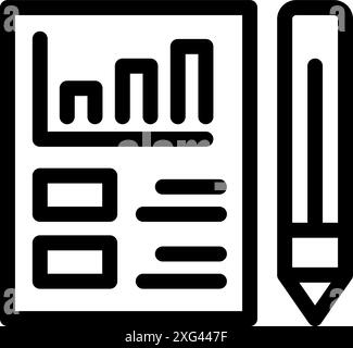 Icona grafica al tratto di un report finanziario con un grafico a barre in crescita e una matita che raffigura l'analisi finanziaria Illustrazione Vettoriale