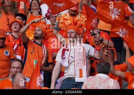 Berlino, Germania. 6 luglio 2024. BERLINO, GERMANIA - 6 LUGLIO: Tifosi olandesi durante i quarti di finale di UEFA EURO 2024 tra Paesi Bassi e Turkiye all'Olympiastadium il 6 luglio 2024 a Berlino, Germania. (Foto di Andre Weening/Orange Pictures) credito: Orange Pics BV/Alamy Live News Foto Stock