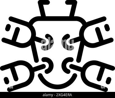 Icona nera di un nanorobot che inietta dna in un nucleo cellulare, che rappresenta l'ingegneria genetica Illustrazione Vettoriale