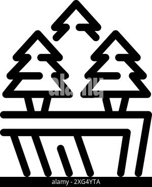 Icona a forma di linea di un gruppo di conifere che cresce su un bordo di una scogliera Illustrazione Vettoriale