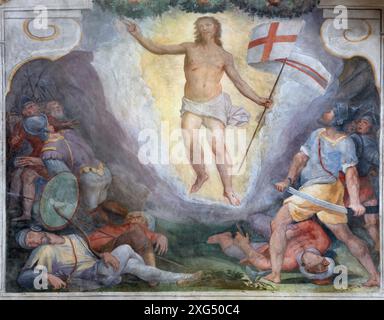 PERUGIA, ITALIA - 15 MAGGIO 2024: L'affresco Resurrezione di Gesù nella chiesa di Santa Maria di Monteluce con gli affreschi Foto Stock