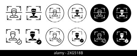 Scanner Face ID con set di logo vettoriale icona segno di spunta per l'interfaccia utente dell'app Web Illustrazione Vettoriale