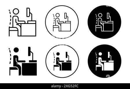 Postura corretta sulla collezione di logo vettoriale dell'icona della sedia da ufficio per l'interfaccia utente dell'app Web Illustrazione Vettoriale