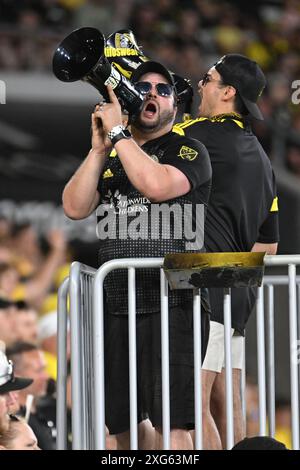 Columbus, Ohio, Stati Uniti. 6 luglio 2024. I tifosi dei Columbus Crew tifanno il tifo per la loro squadra contro il Toronto FC nella loro partita a Columbus, Ohio. Brent Clark/Cal Sport Media/Alamy Live News Foto Stock