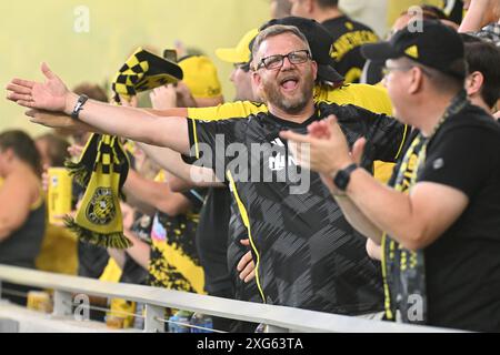 Columbus, Ohio, Stati Uniti. 6 luglio 2024. I tifosi dei Columbus Crew tifanno il tifo per la loro squadra contro il Toronto FC nella loro partita a Columbus, Ohio. Brent Clark/Cal Sport Media/Alamy Live News Foto Stock