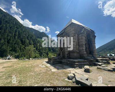 India. 6 luglio 2024. Naranag è un tempio indù circondato da montagne. E' un'attrazione turistica che si trova nel quartiere di Ganderbal a circa 60 km da Srinagar, capitale estiva di Jammu e Kashmir. Non solo attrazioni turistiche, ma Naranag funge anche da base per gli escursionisti. Sulla cima delle montagne si trova un bellissimo lago chiamato "lago gangbale". Che collega il sentiero con altre destinazioni di trekking popolari. (Foto di Musaib Iqbal Bhat/Pacific Press) credito: Pacific Press Media Production Corp./Alamy Live News Foto Stock