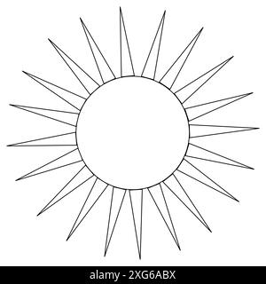 Una pagina colorata divertente con un design Sunburst con raggi triangolari allungati. Perfetto per bambini e adulti per colorare e divertirsi. Illustrazione Vettoriale