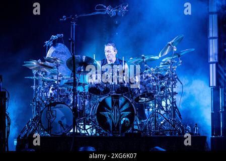 Concerto musicale - The Smashing Pumpkins - The World is a Vampire Europe Estate 2024 Jimmy Chamberlin of the Smashing Pumpkins Lucca Piazza Napoleone Italia Copyright: XMirkoxFava/TSCKx/xLiveMediax LPM 1434179 Foto Stock