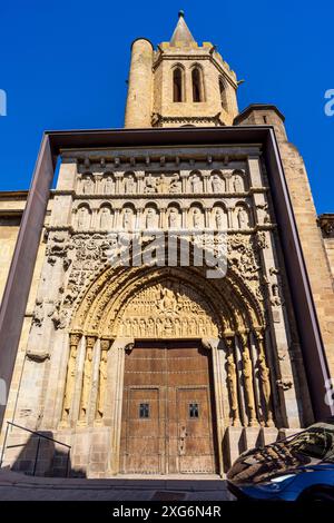 Portale principale, Chiesa romanica di Santa María la Real, Sangüesa , Navarra, Spagna. Foto Stock