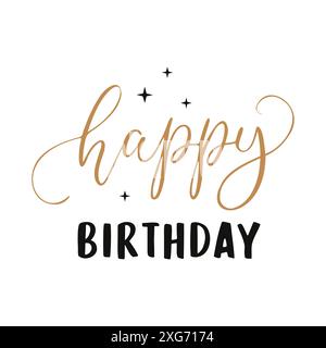 Iscrizione Happy Birthday testo calligrafico per la decorazione e il design delle vacanze e congratulazioni, isolato su sfondo bianco. Illustrazione vettoriale Illustrazione Vettoriale