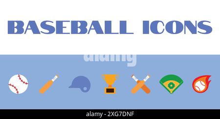 Set di icone baseball vettoriale. Immagini vettoriali delle icone degli sport da baseball. icone delle partite di baseball Illustrazione Vettoriale