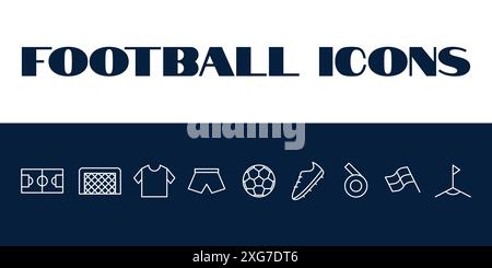 Set di icone della linea di calcio. Icone del calcio vettoriali. le icone dello sport calcistico illustrano le immagini Illustrazione Vettoriale