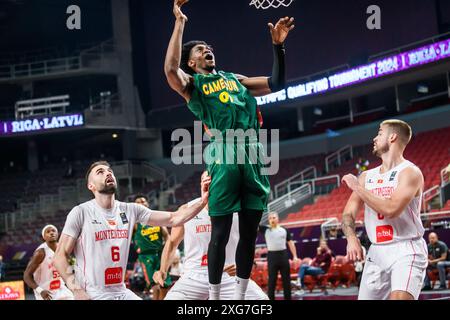 RIGA, LETTONIA. 3 luglio 2024. FIBA OLYMPIC Qualifying Tournament 2024 partita tra la squadra Montenegro e la squadra Camerun. Foto Stock