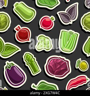 Motivo Vector Vegetable Seamless, sfondo decorativo con molte verdure crude volanti per avvolgere carta o biancheria da letto, cartellone quadrato con assortimento Illustrazione Vettoriale