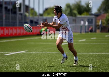 EDIMBURGO, SCOZIA - domenica 7 luglio 2024: Rand Santos degli Stati Uniti in azione durante la partita del World Rugby U20 Trophy tra USA e Uruguay. Foto Stock