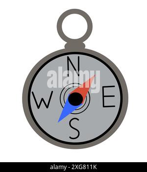 Elemento bussola. Oggetto vintage per la mappa di viaggio. Simboli delle frecce di navigazione. Illustrazione piatta vettoriale. Illustrazione Vettoriale