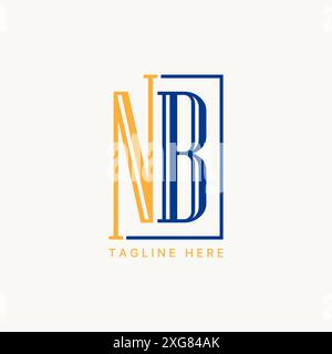 Design del logo concetto grafico creativo Premium Vector stock Letter NB sans serif font cut Connect Square line. Relativo al branding tipografico monogramma Illustrazione Vettoriale