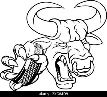 Mascotte di Hockey su ghiaccio Bull Minotaur Longhorn Cow Illustrazione Vettoriale