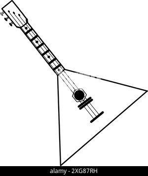 Strumento popolare russo, balalaika. Strumento musicale, balalaika, disegnato a mano in vettoriale in nero su sfondo bianco. Adatto per la stampa Illustrazione Vettoriale