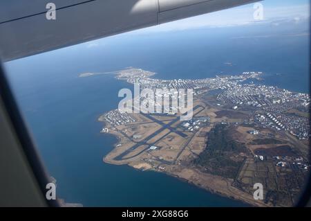 Vista aerea dell'aeroporto nazionale di Reykjavík in Islanda Foto Stock