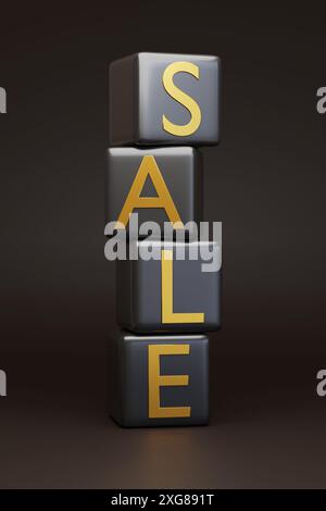 Dadi neri impilati con il testo sale. illustrazione 3d. Foto Stock