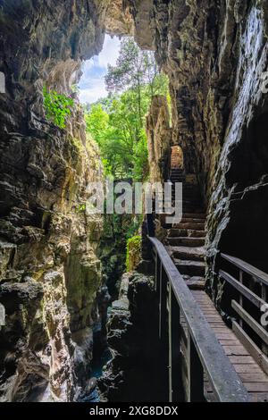 Scenario meraviglioso alle Grotte del Bussento WWF Oasis, vicino a Morigerati. Cilento, Campania, Italia. Foto Stock