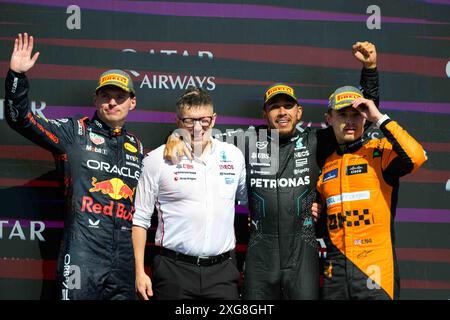 Silverstone, Regno Unito. 7 luglio 2024. Podio dei vincitori durante il Race Day. Ahmad al Shehab/Alamy Live News. Foto Stock