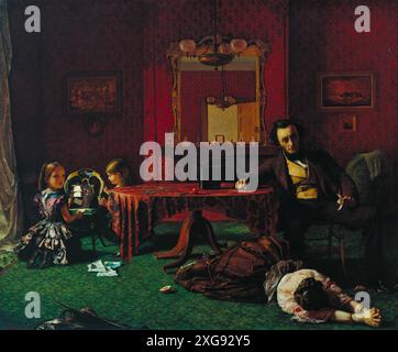 'No. 1, disgrazia' dal passato e dal presente di Augustus Egg, 1858. Il marito ha scoperto l'infedeltà di sua moglie. La preghiera e la disperazione completano il set. Augustus Leopold Egg (1816-1863) Foto Stock