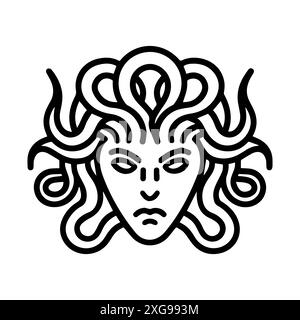 Icona Gorgon o simbolo di linea moderna. Grafica a linee vettoriali e design a icone con un contorno audace. Bianco e nero simbolo minimalista Pixel Perfect bianco isolato Illustrazione Vettoriale